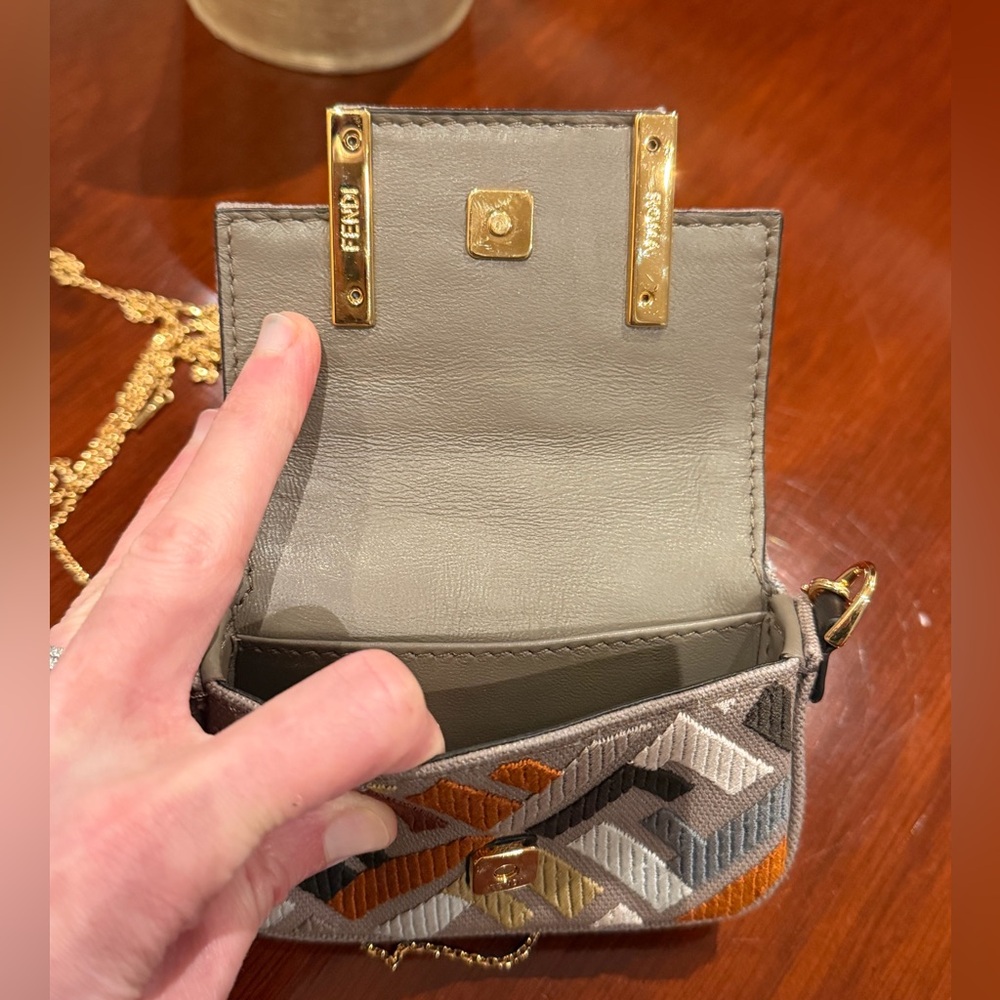 Authentic EUC Fendi Canvas FF Embroidery Nano Baguette Charm in beige multicolor - Picture 3 of 6